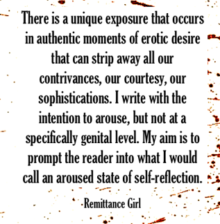 Remittance Girl author quote erotic fiction Emmanuelle de Maupassant intent self-reflection